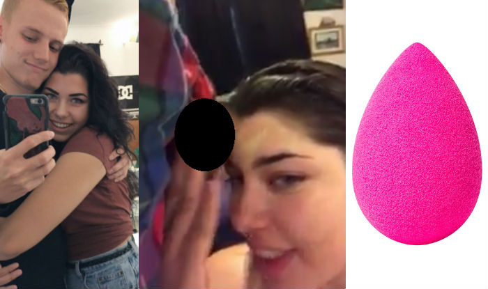 Girl uses boyfriend's balls to blend up